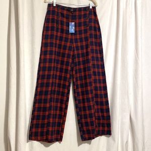 Cider Wide Leg Pants in Red Plaid Flannel Sailor Front Buttons New with Tags